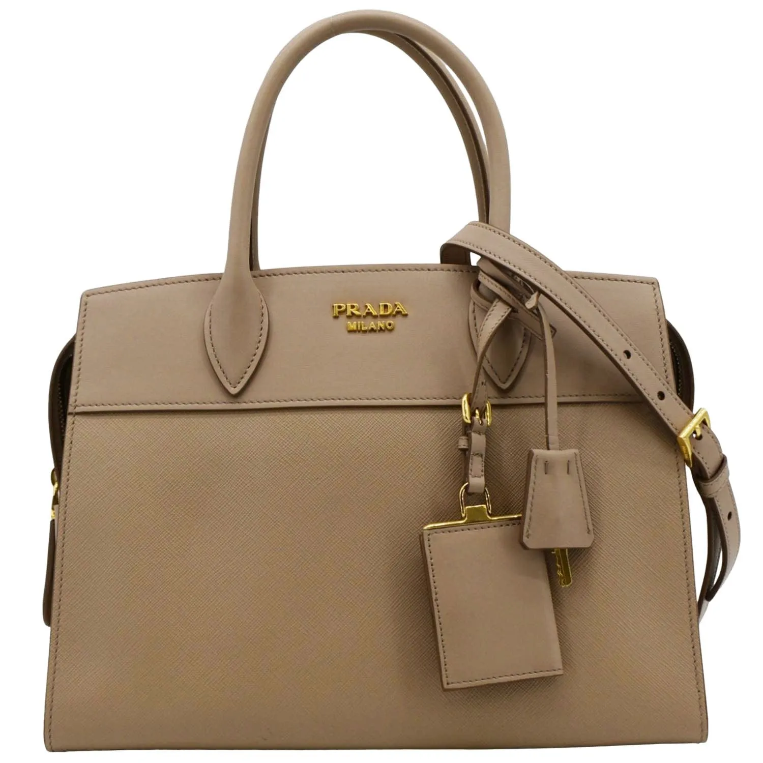 PRADA Esplanade Medium Saffiano Leather Shoulder Bag Beige