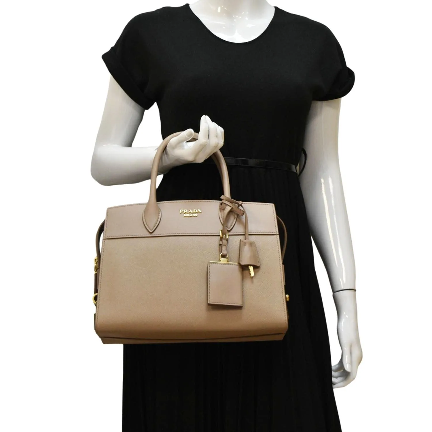 PRADA Esplanade Medium Saffiano Leather Shoulder Bag Beige