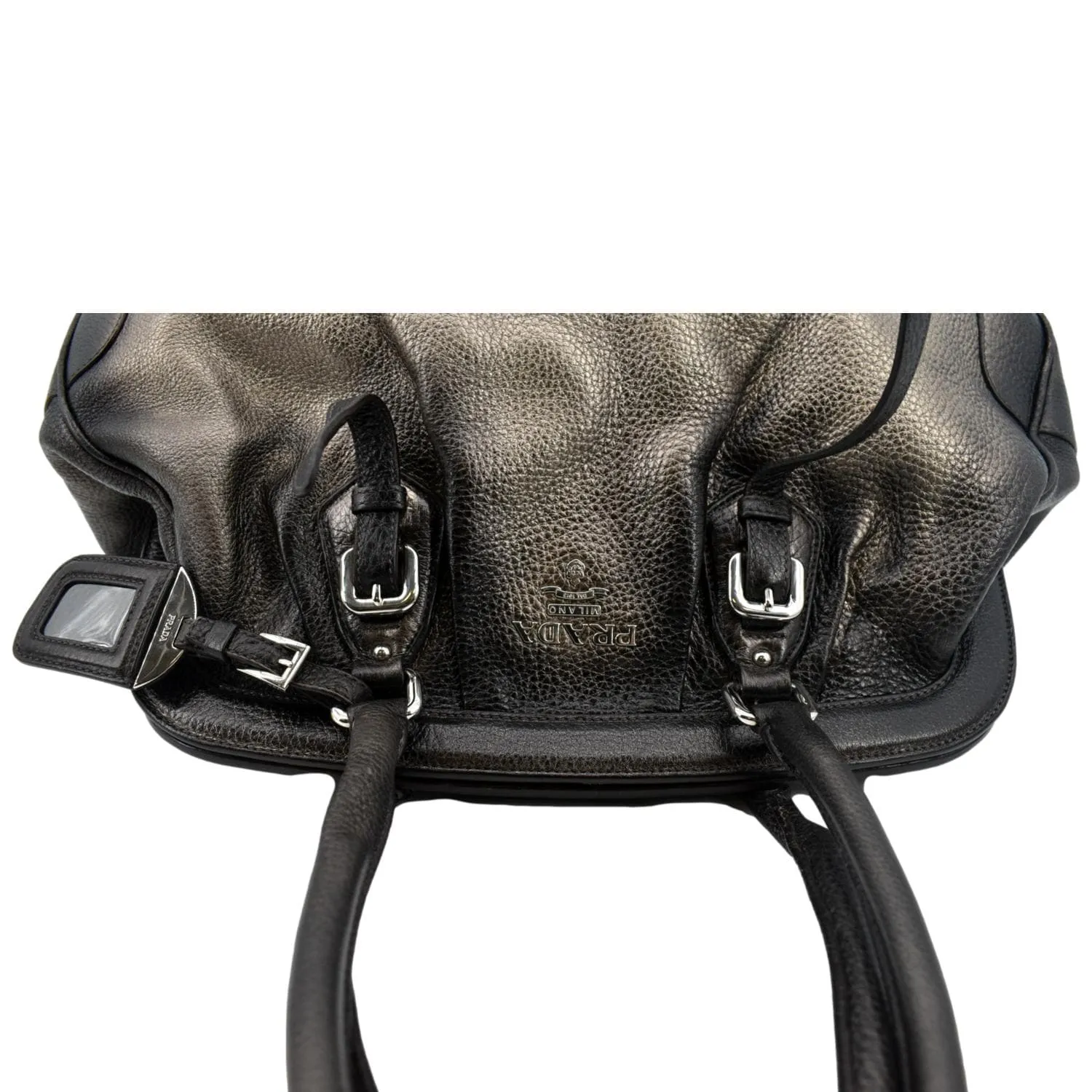 PRADA Gradient Antik Frame Leather Satchel Bag Bronze Metallic