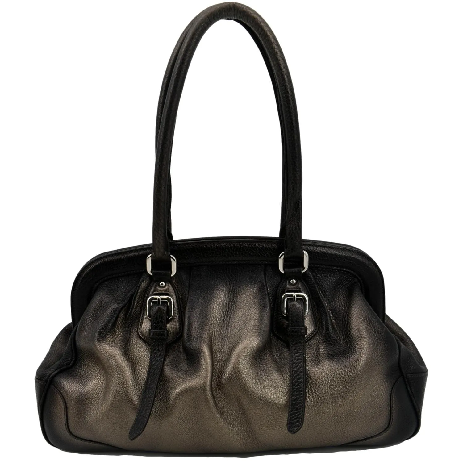 PRADA Gradient Antik Frame Leather Satchel Bag Bronze Metallic