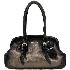 PRADA Gradient Antik Frame Leather Satchel Bag Bronze Metallic