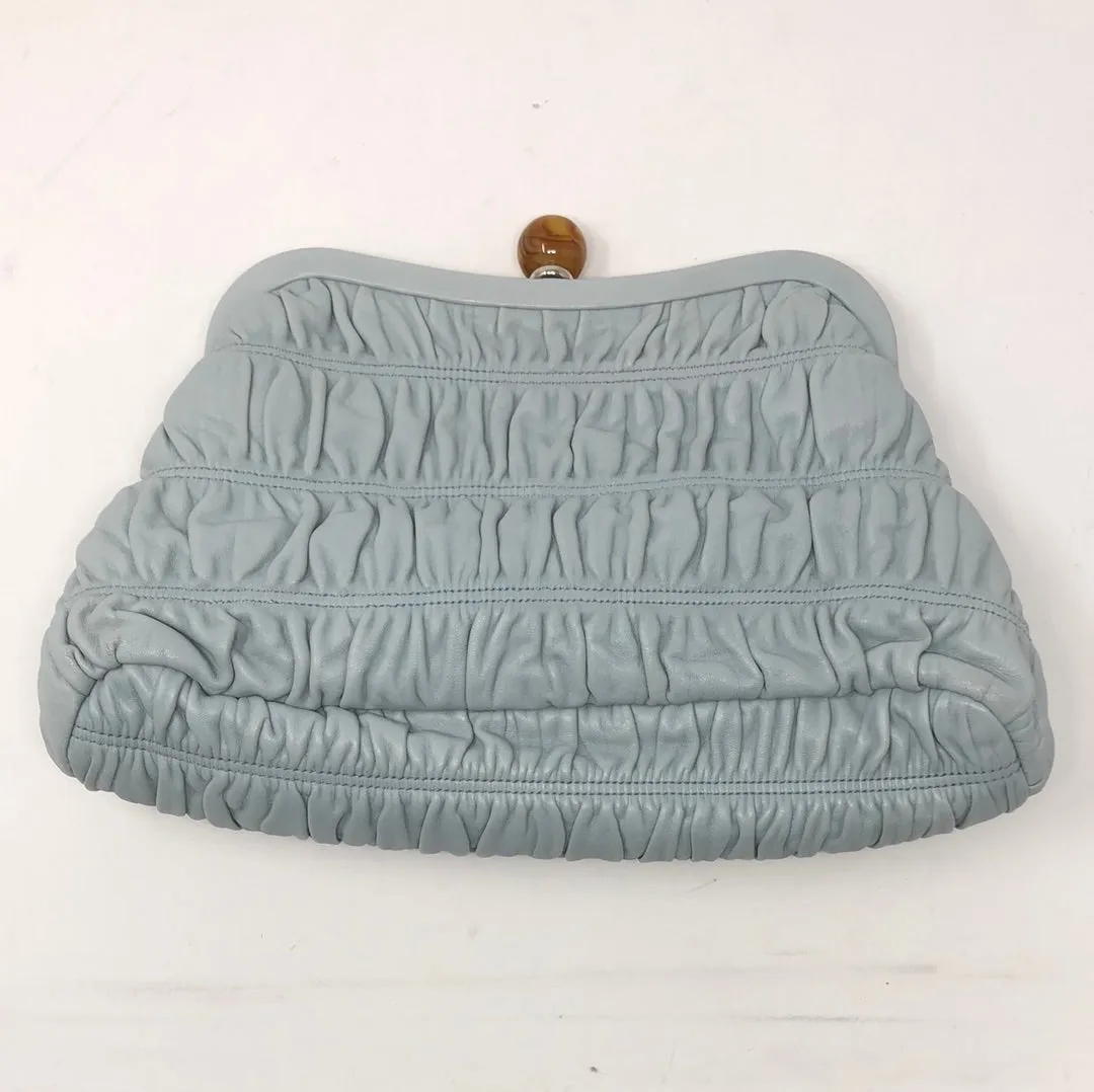 Prada Light Blue Leather Gauffre Napa Clutch
