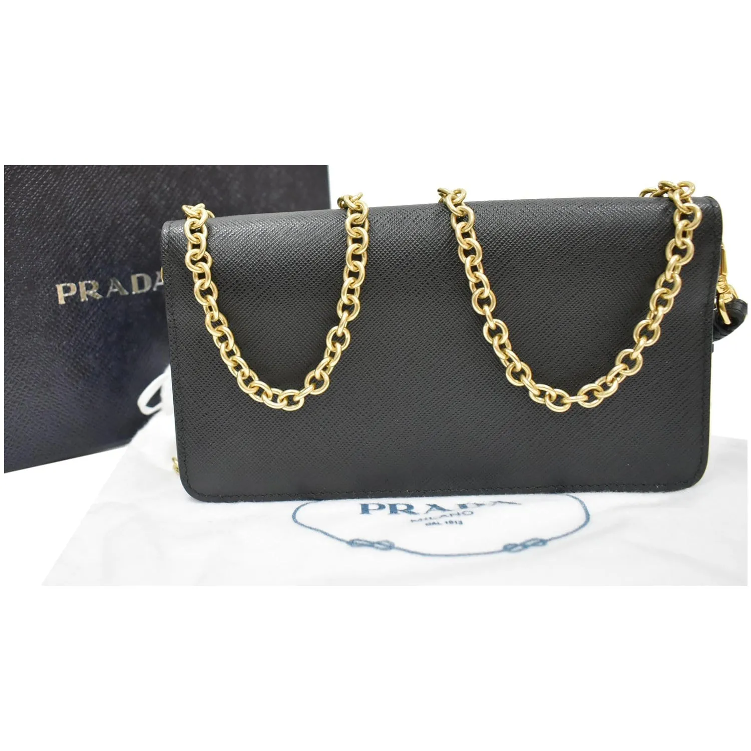 PRADA Mini Saffiano Leather Chain Shoulder Bag Black