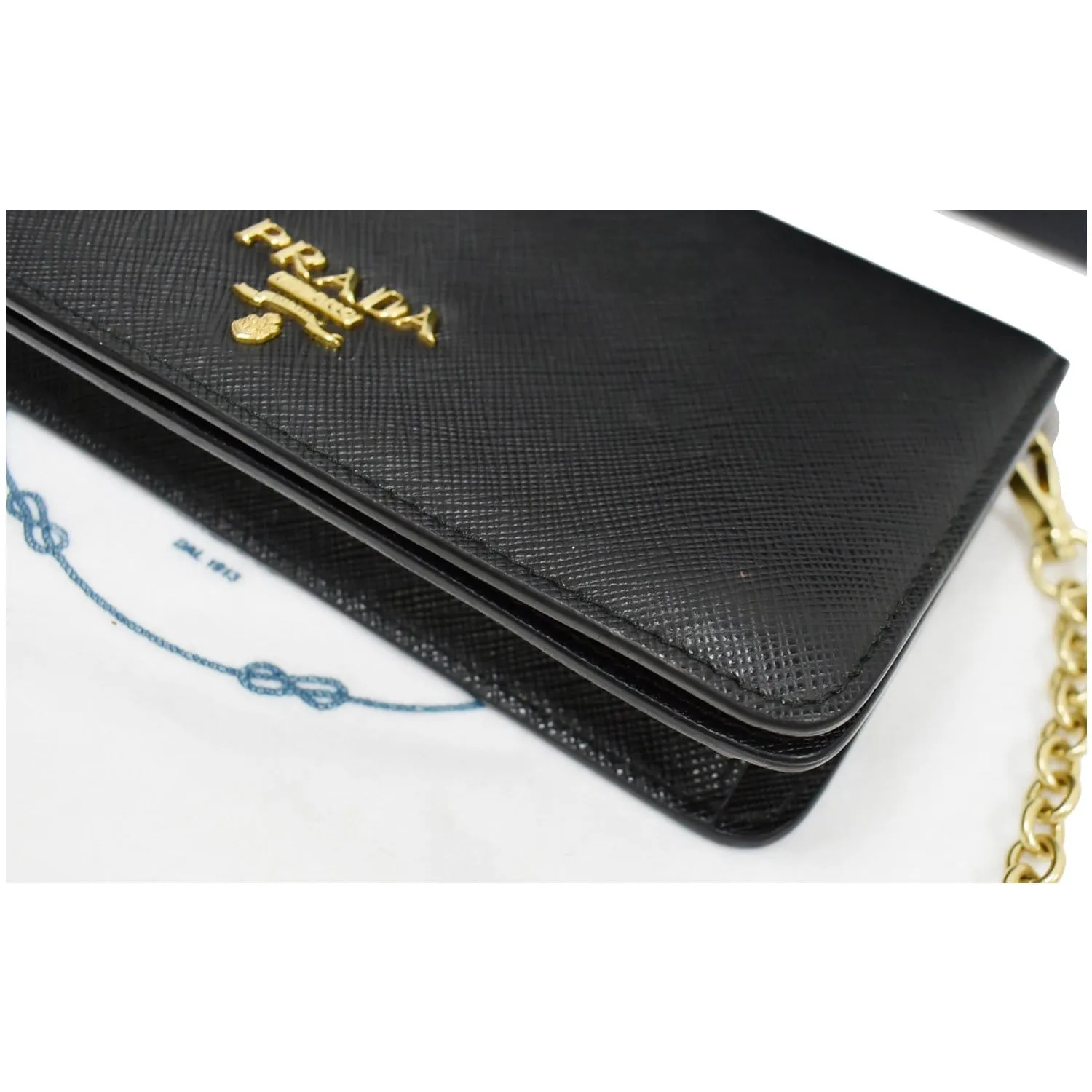 PRADA Mini Saffiano Leather Chain Shoulder Bag Black