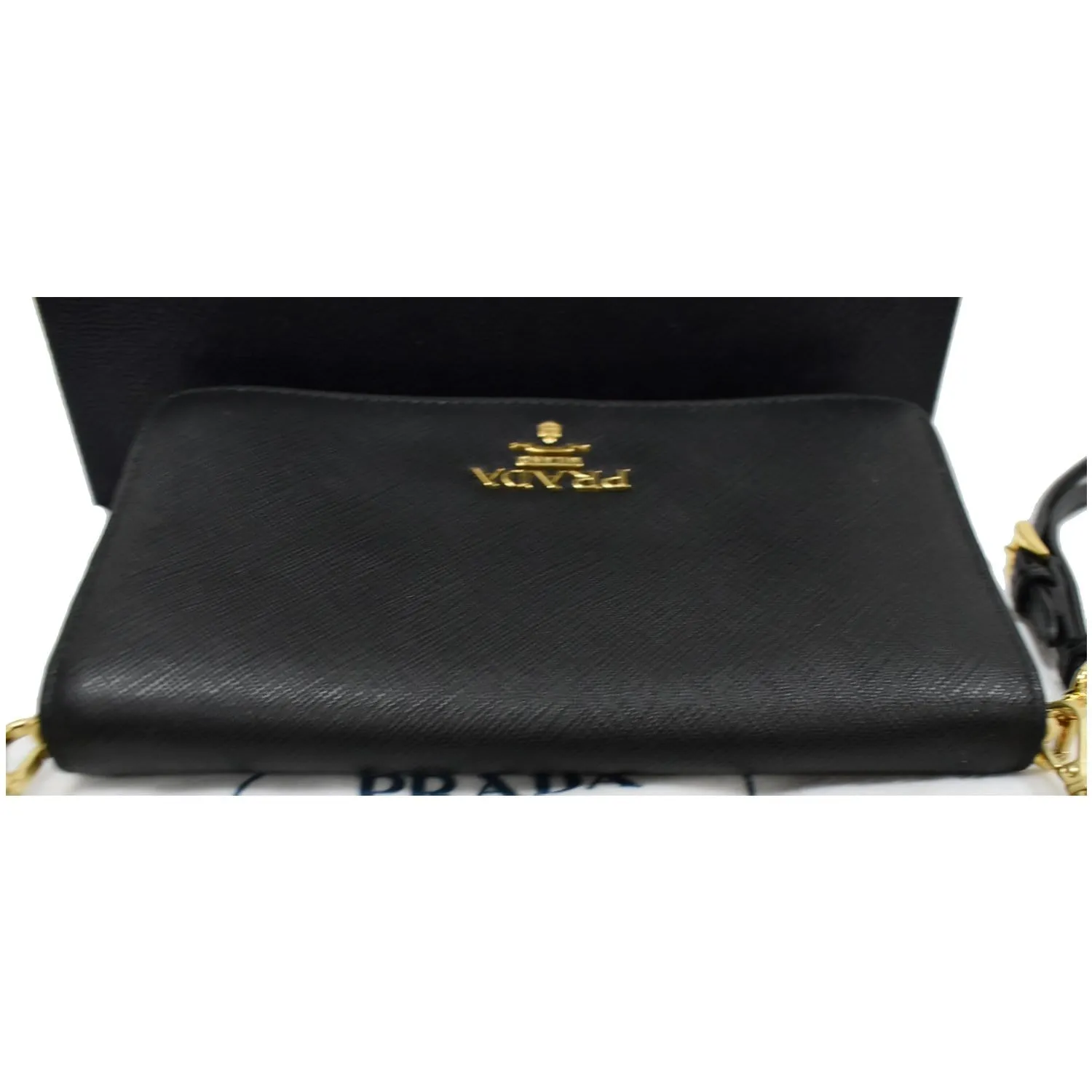 PRADA Mini Saffiano Leather Chain Shoulder Bag Black