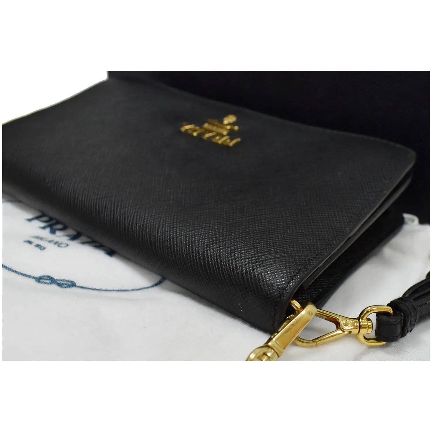 PRADA Mini Saffiano Leather Chain Shoulder Bag Black