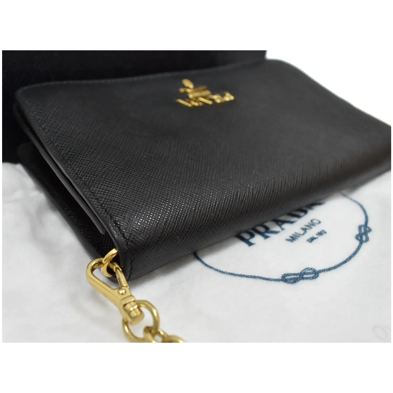 PRADA Mini Saffiano Leather Chain Shoulder Bag Black