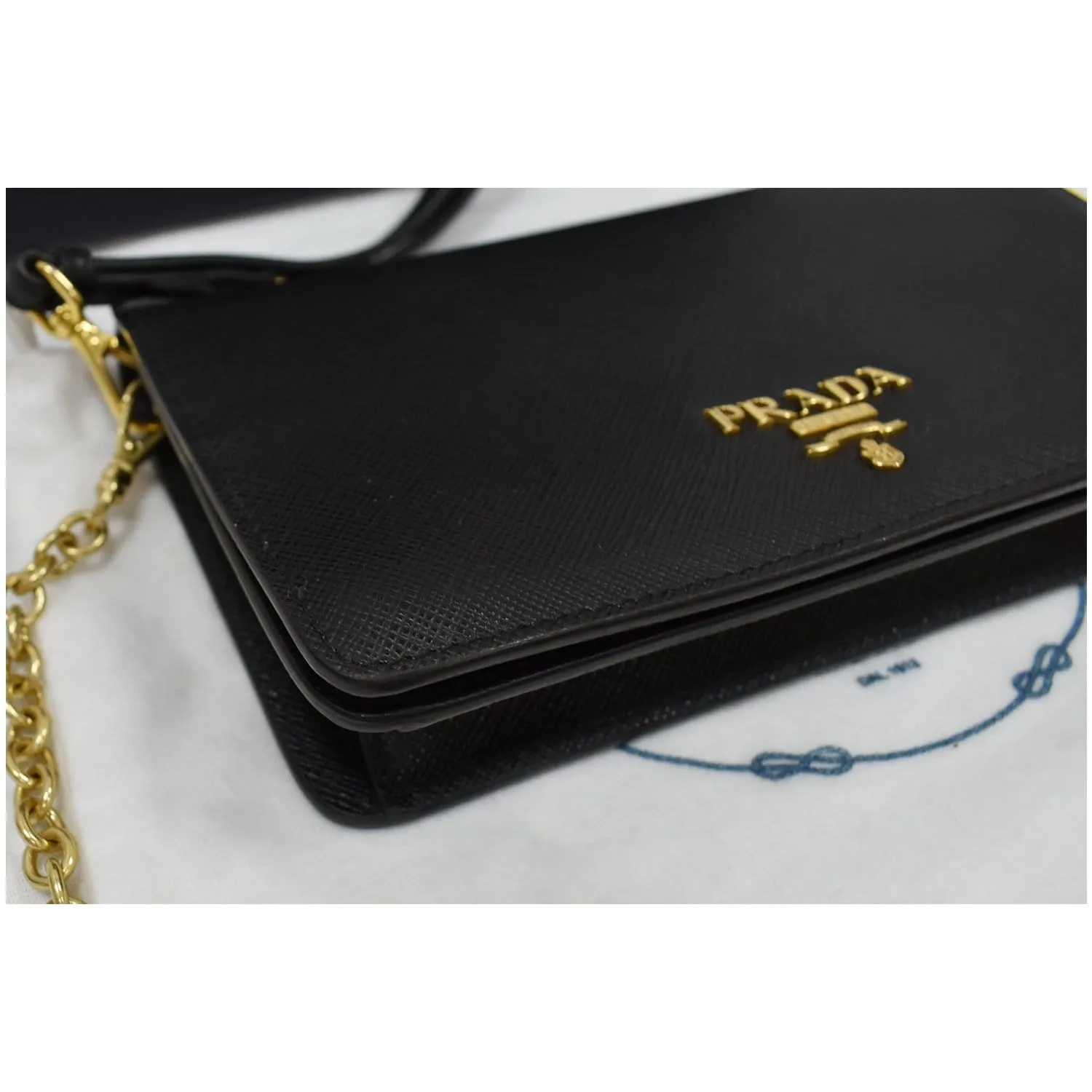 PRADA Mini Saffiano Leather Chain Shoulder Bag Black