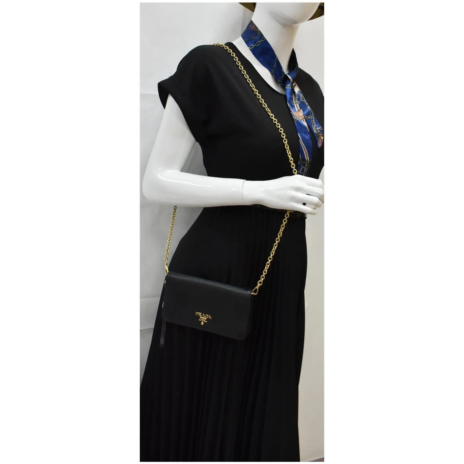 PRADA Mini Saffiano Leather Chain Shoulder Bag Black