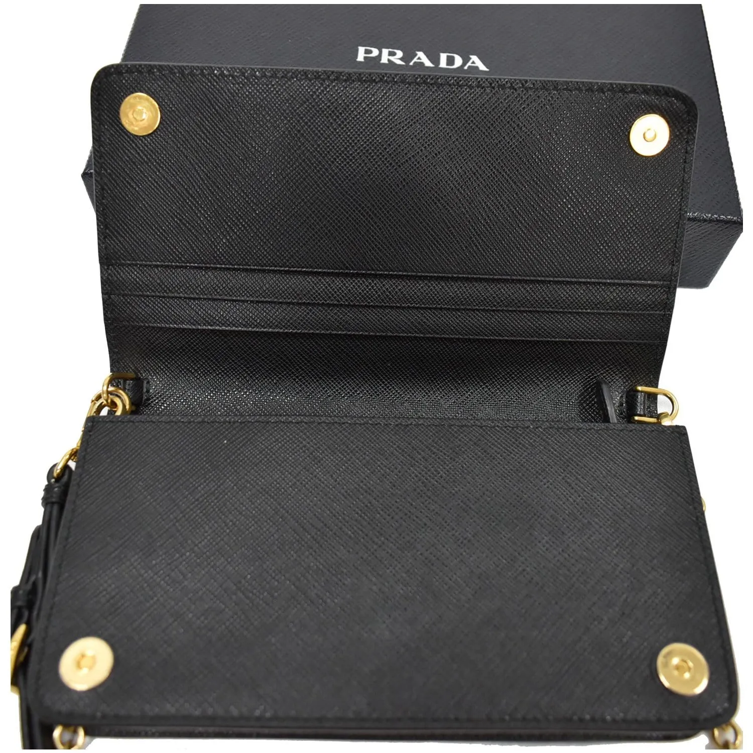 PRADA Mini Saffiano Leather Chain Shoulder Bag Black