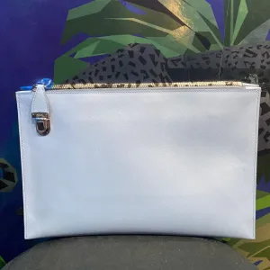Prada Pale Blue Saffiano Leather Top Zip Pochette
