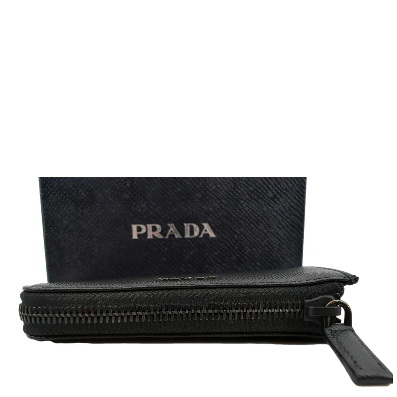 PRADA Saffiano Leather Zip Pouch Black