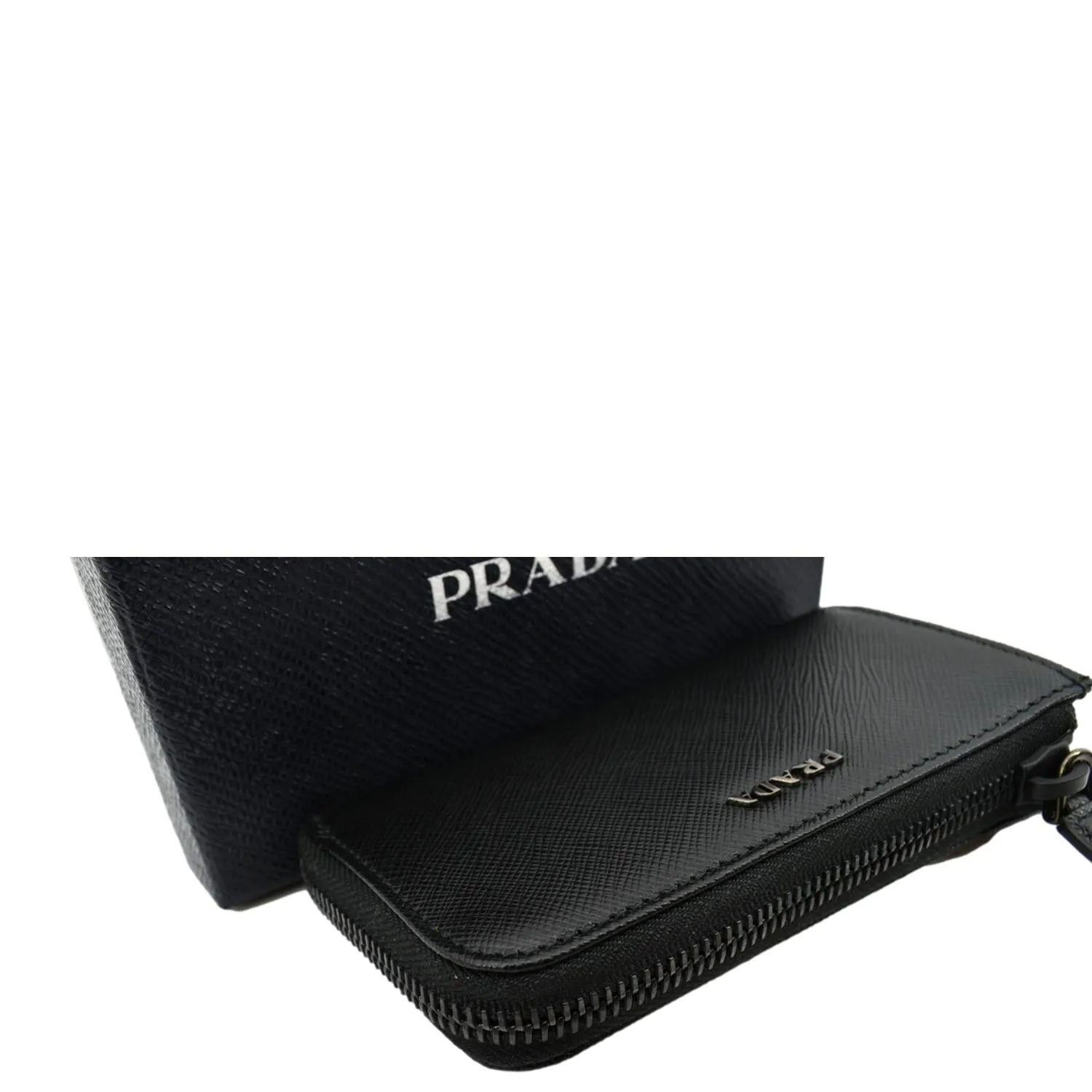 PRADA Saffiano Leather Zip Pouch Black