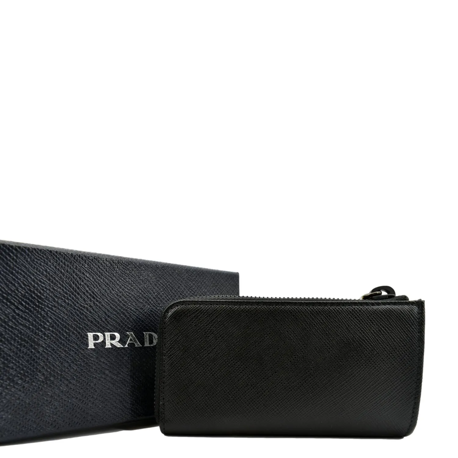PRADA Saffiano Leather Zip Pouch Black