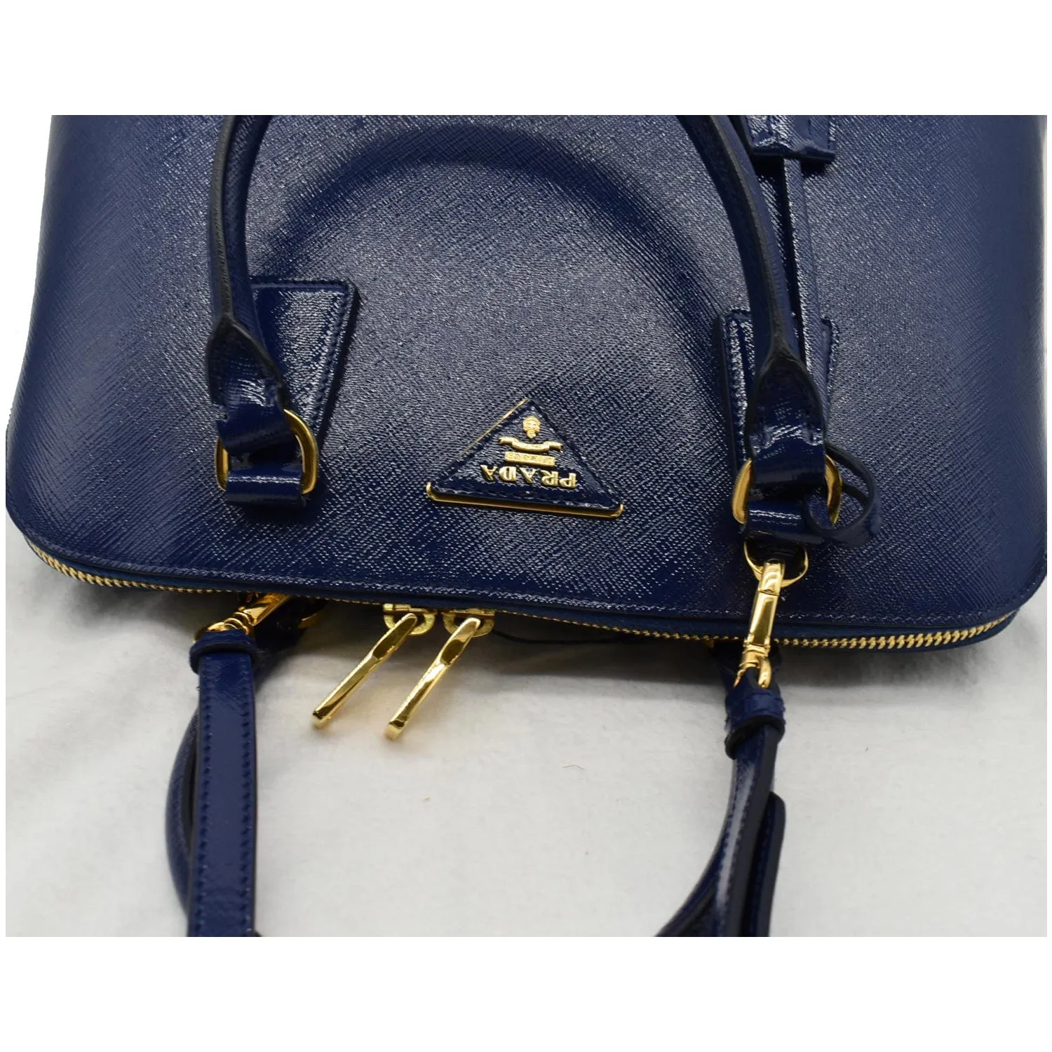 PRADA Vernice BL0837 Saffiano Leather Top Handle Bag Blue