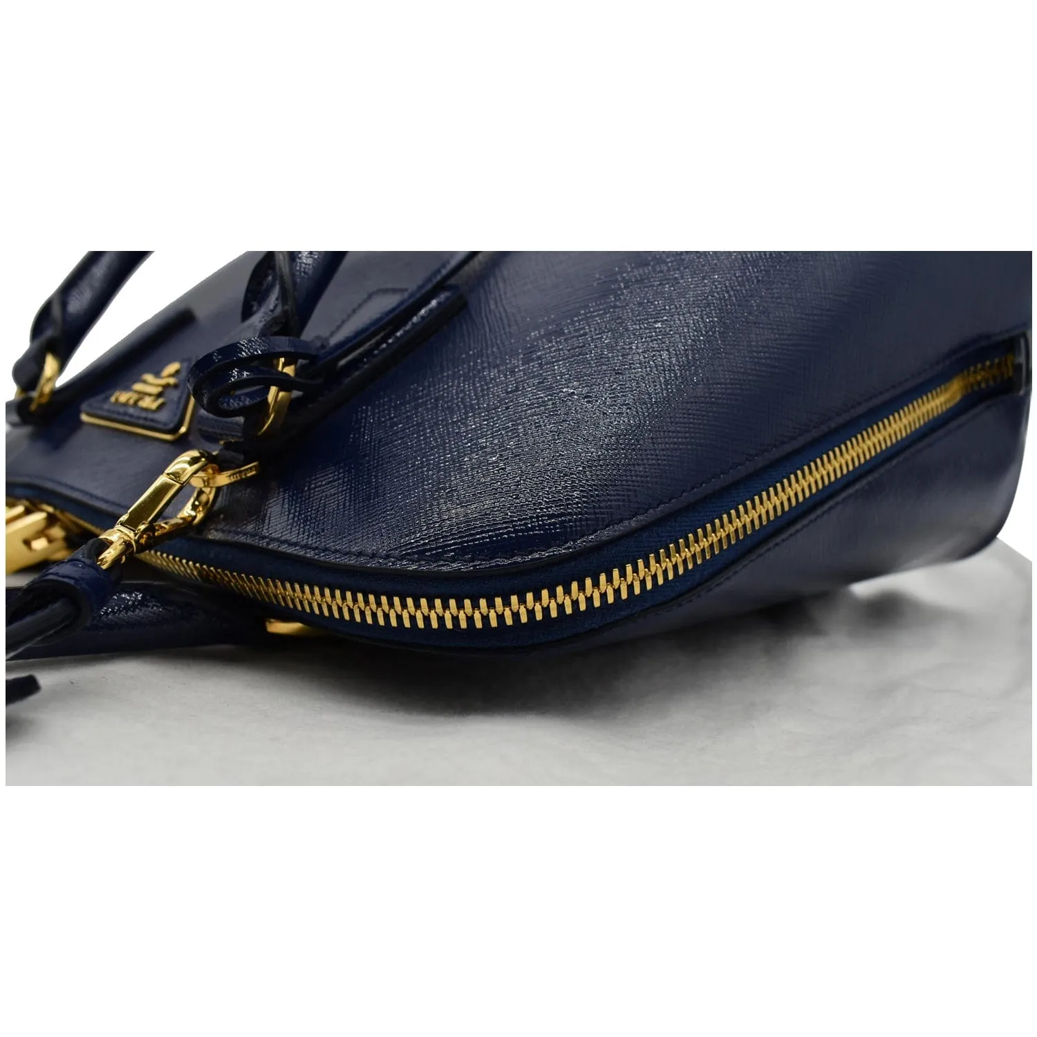 PRADA Vernice BL0837 Saffiano Leather Top Handle Bag Blue