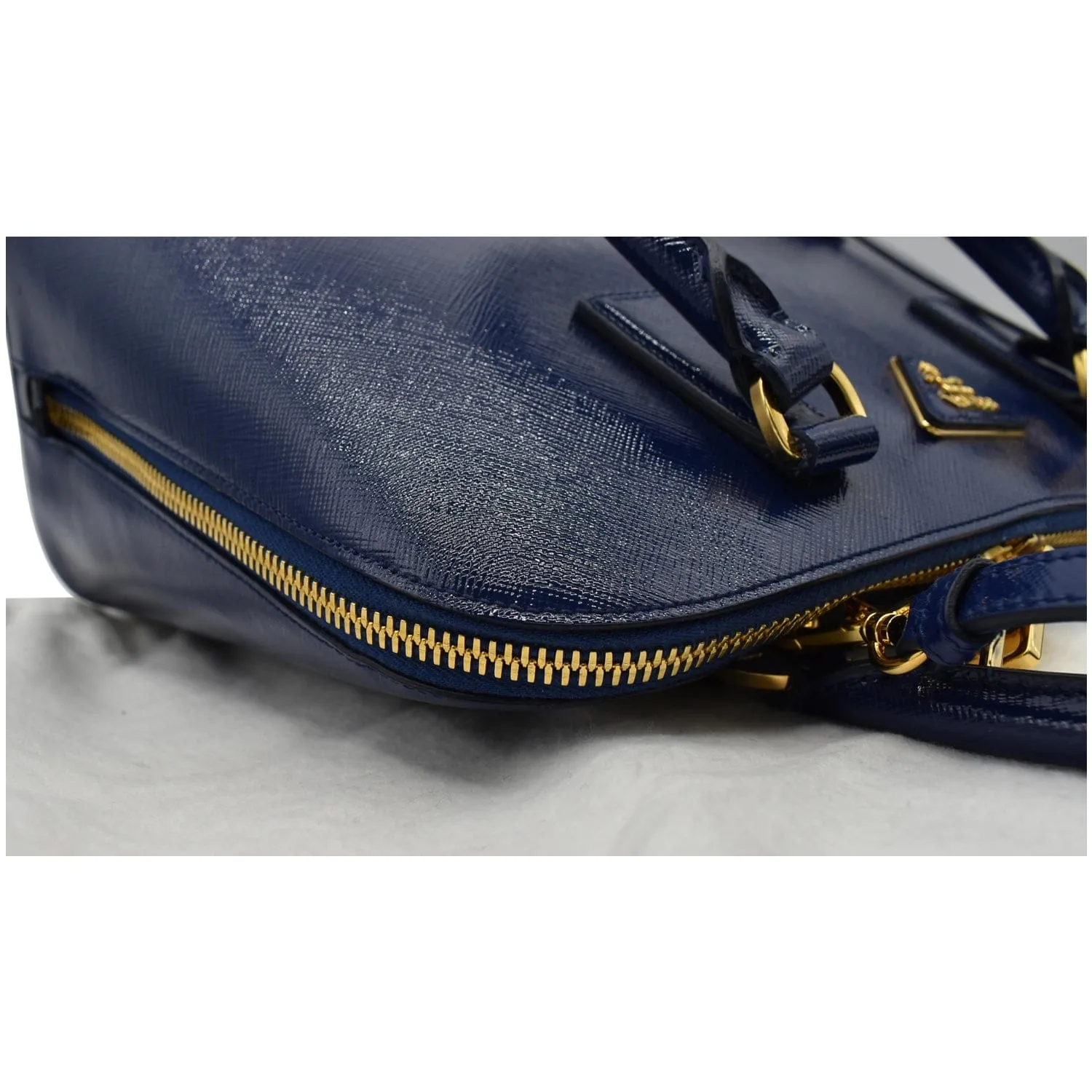 PRADA Vernice BL0837 Saffiano Leather Top Handle Bag Blue