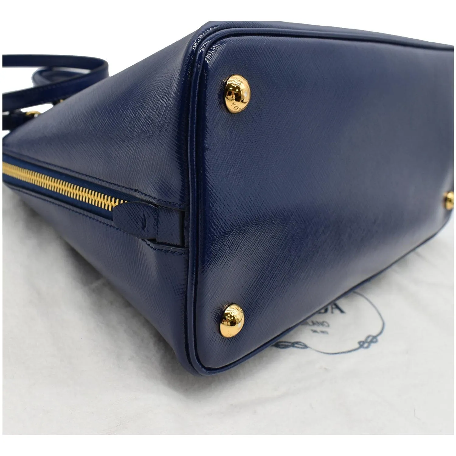 PRADA Vernice BL0837 Saffiano Leather Top Handle Bag Blue