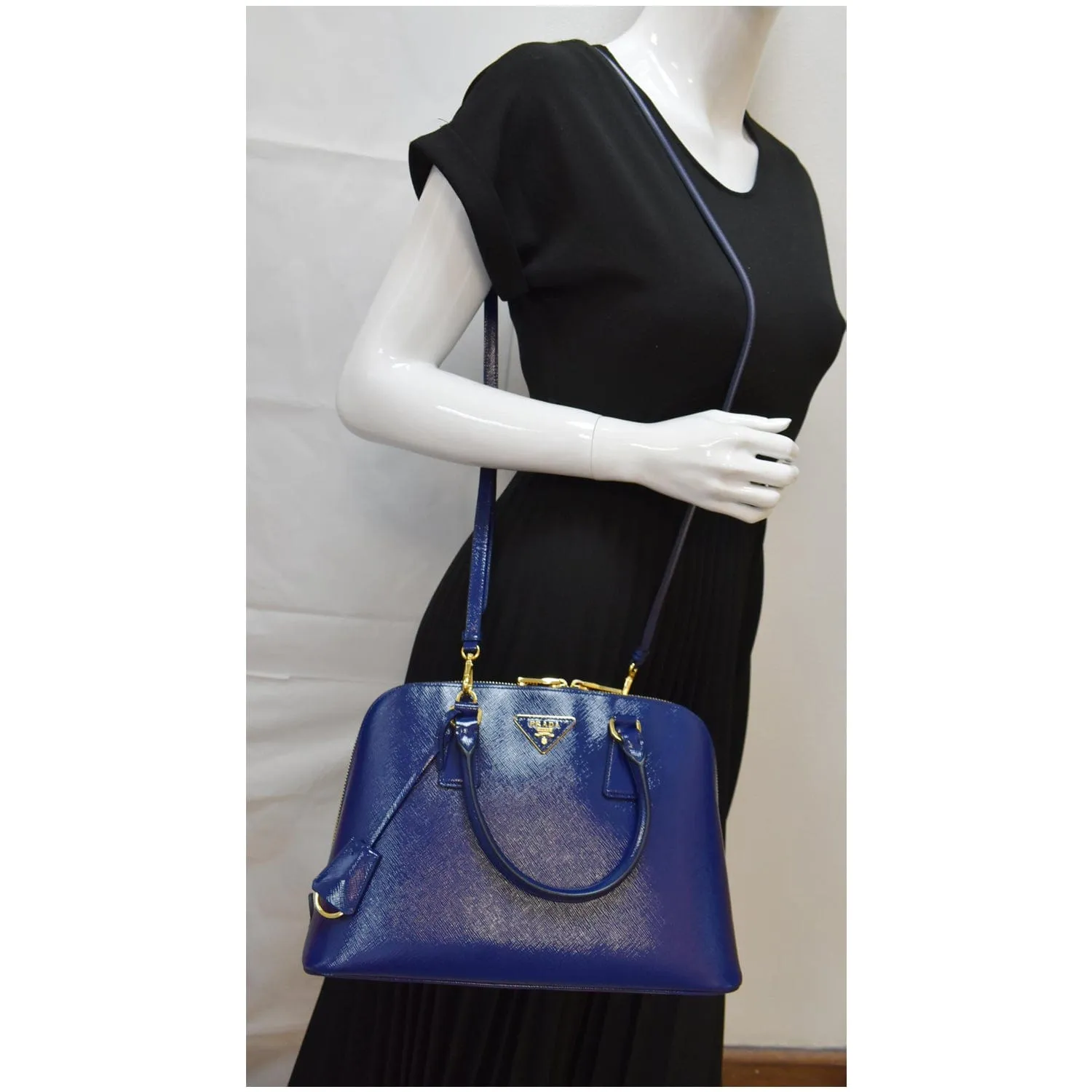 PRADA Vernice BL0837 Saffiano Leather Top Handle Bag Blue