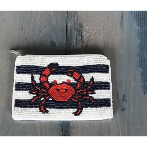 Preppy Striped Crab Seed Beaded Coin Purse