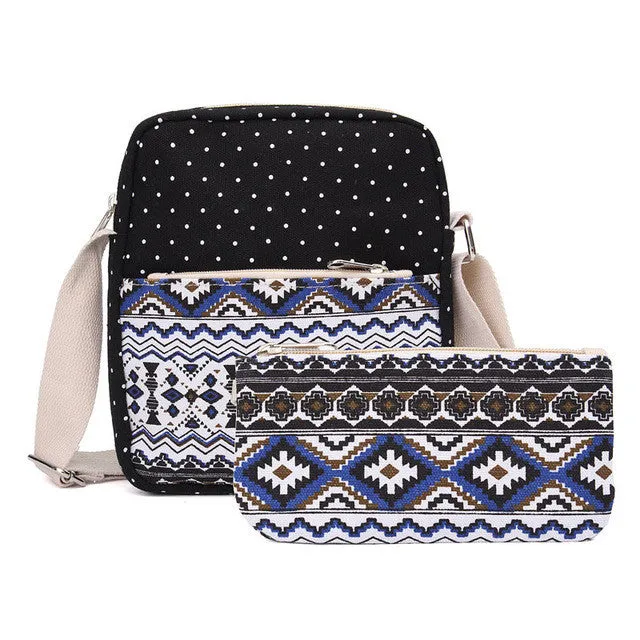 Printed Canvas Backpack for Women - 3 PCS/Set