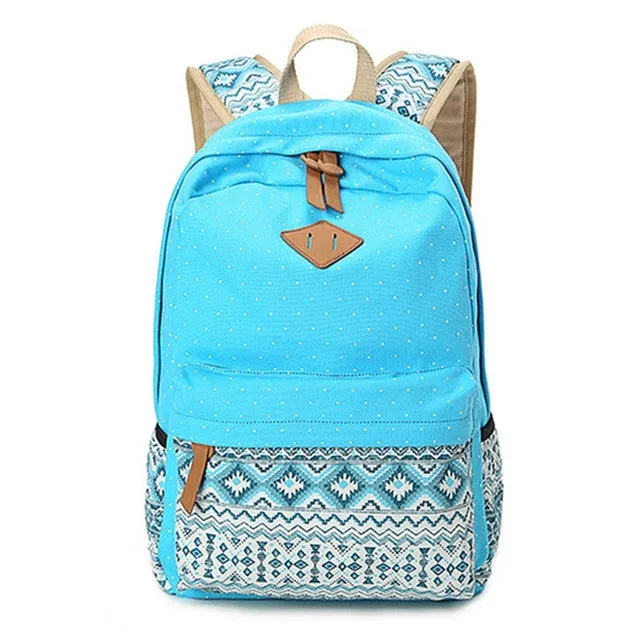 Printed Canvas Backpack for Women - 3 PCS/Set