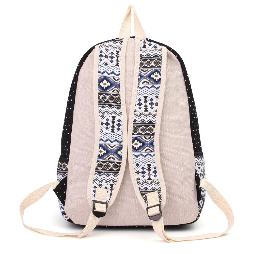 Printed Canvas Backpack for Women - 3 PCS/Set