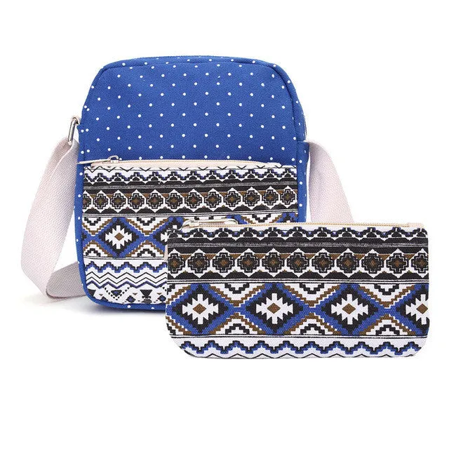 Printed Canvas Backpack for Women - 3 PCS/Set