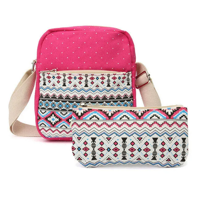 Printed Canvas Backpack for Women - 3 PCS/Set