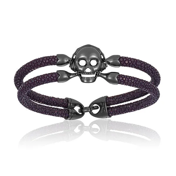 ﻿﻿Purple stingray bracelet with black PVD skull (Unisex)