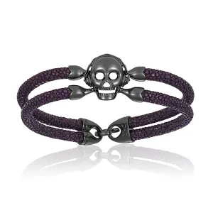 ﻿﻿Purple stingray bracelet with black PVD skull (Unisex)