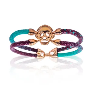 Purple Turquoise Neon Painted Stingray Single Skull