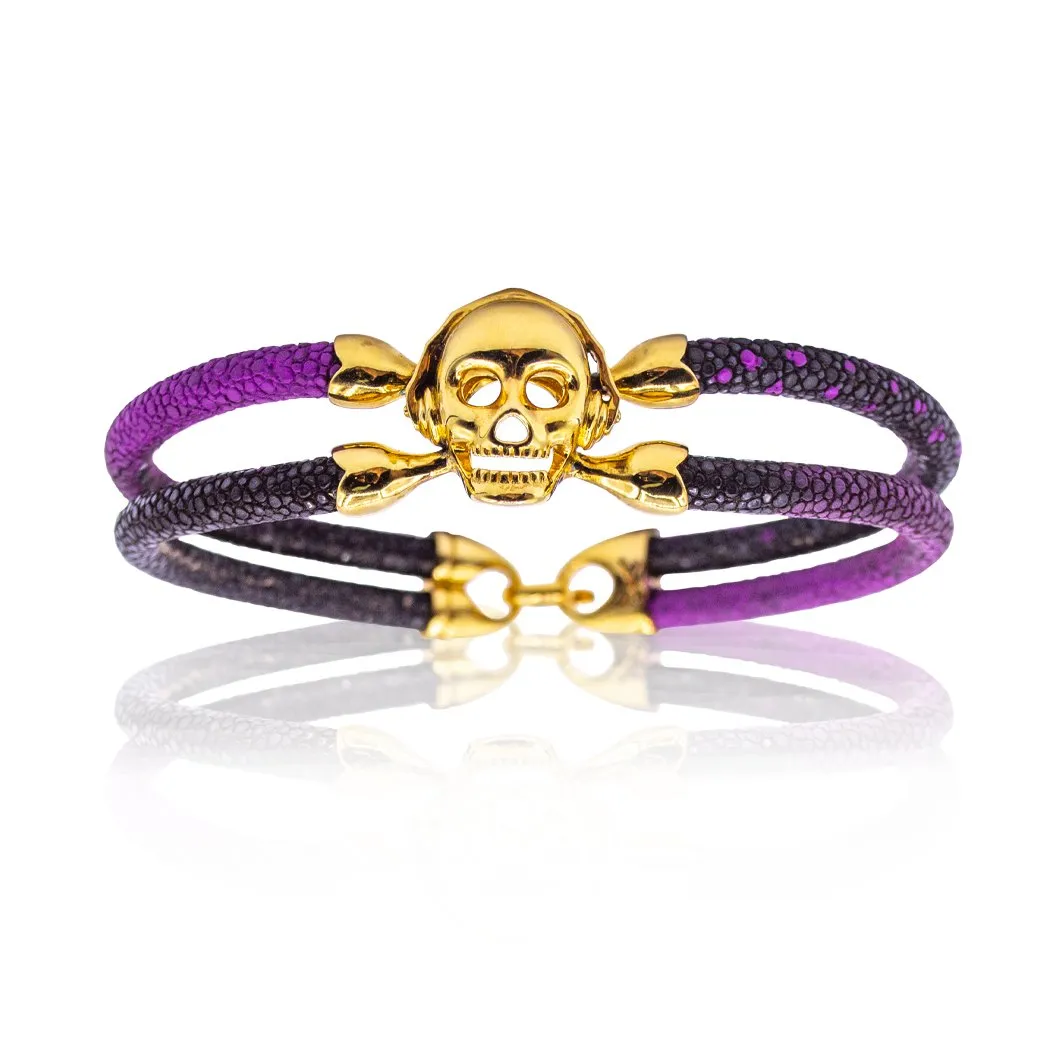 Purple Yellow Neon Painted Stingray Single Skull