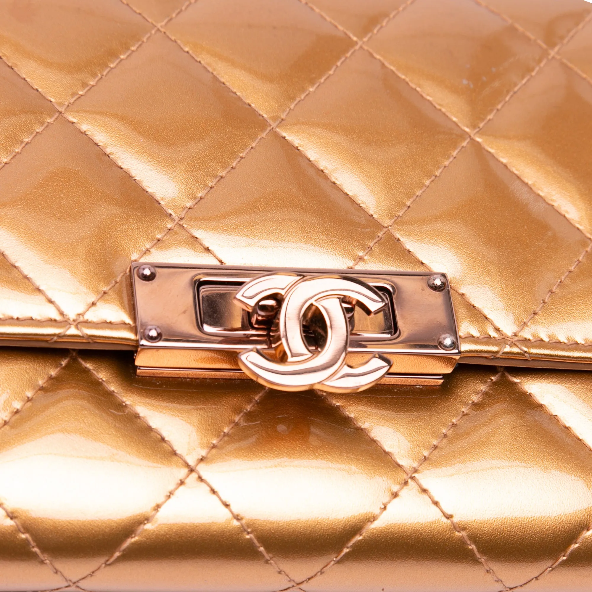 Quilted Metallic Patent Golden Class Wallet on Chain