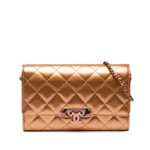Quilted Metallic Patent Golden Class Wallet on Chain