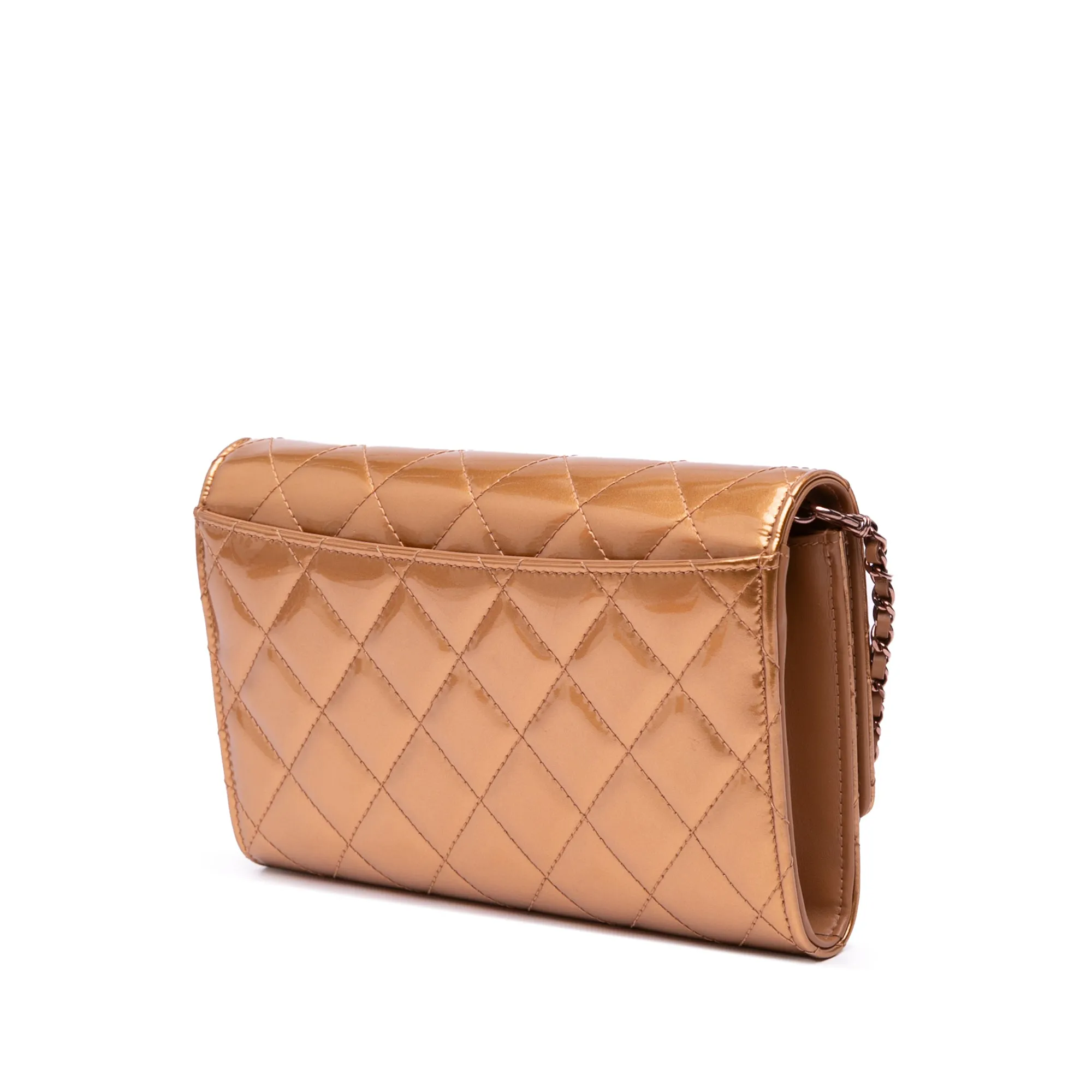 Quilted Metallic Patent Golden Class Wallet on Chain