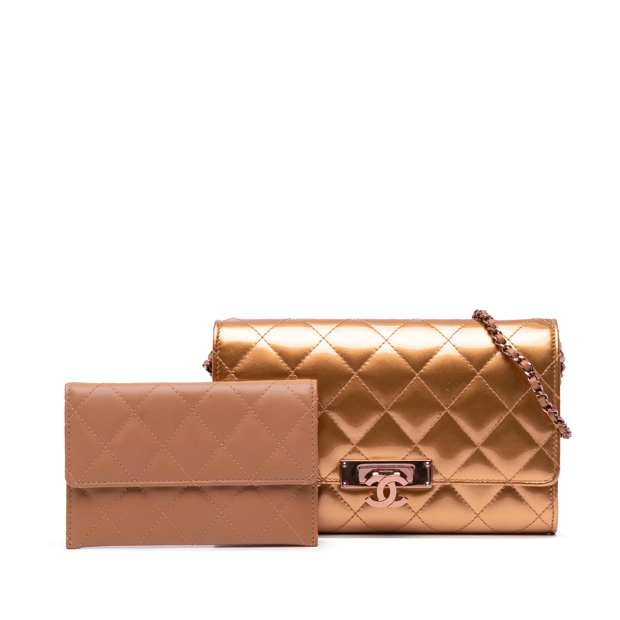 Quilted Metallic Patent Golden Class Wallet on Chain