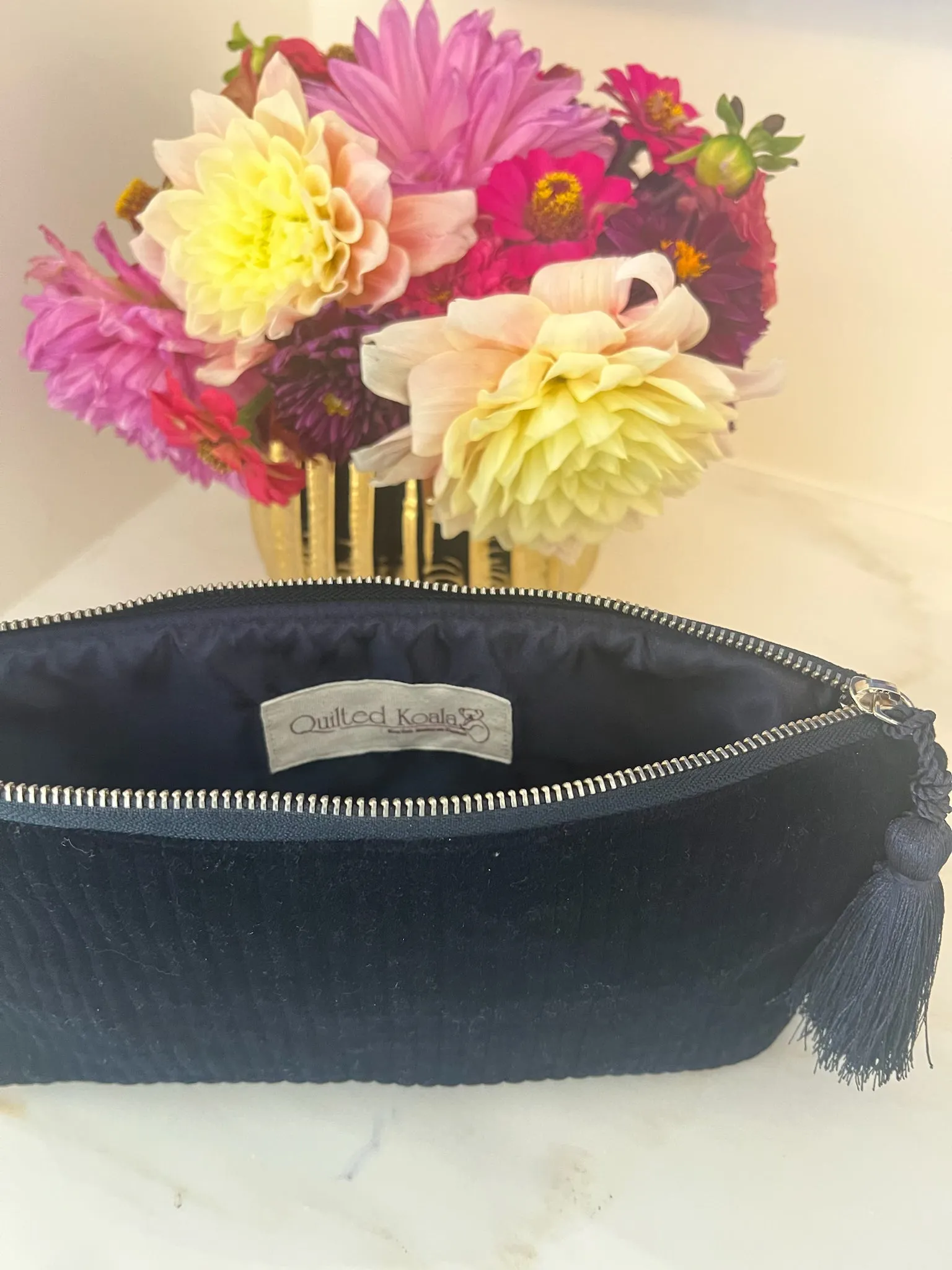 Quilted Velvet Hold Me Clutch - Navy