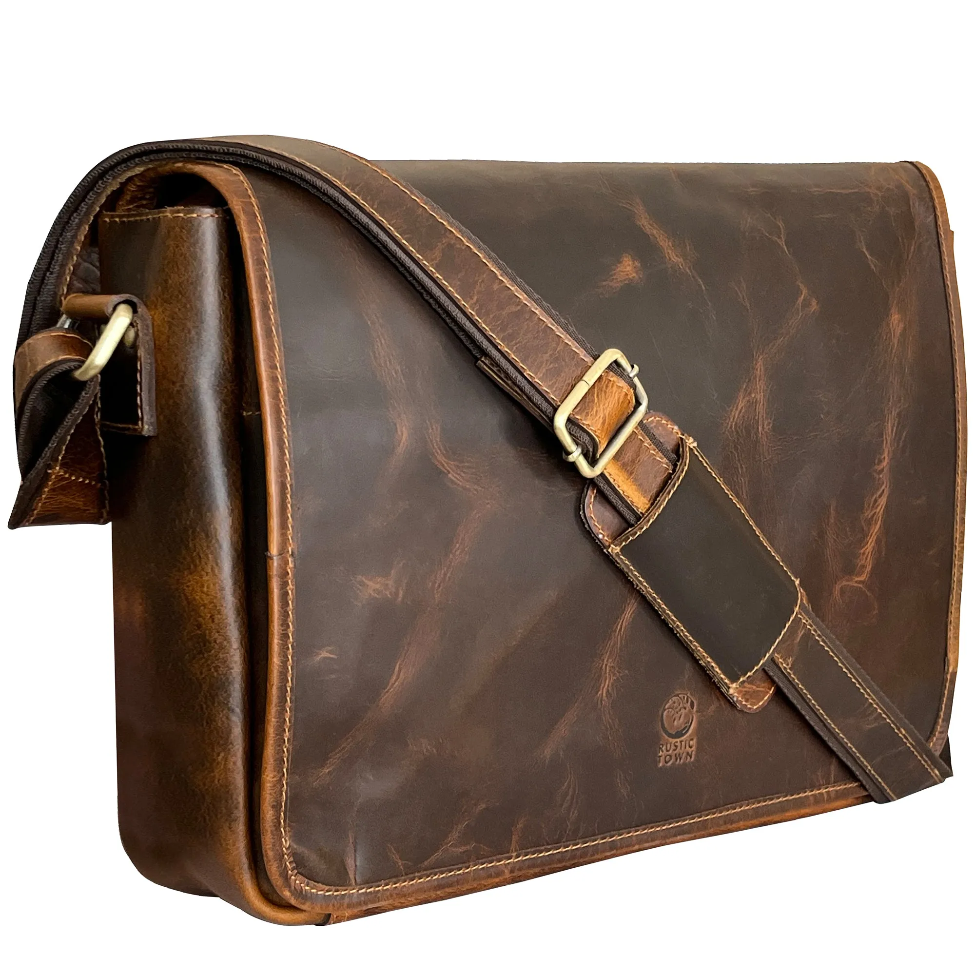 Ranger Buffalo Leather Crossbody Laptop Messenger Bag (Brown)
