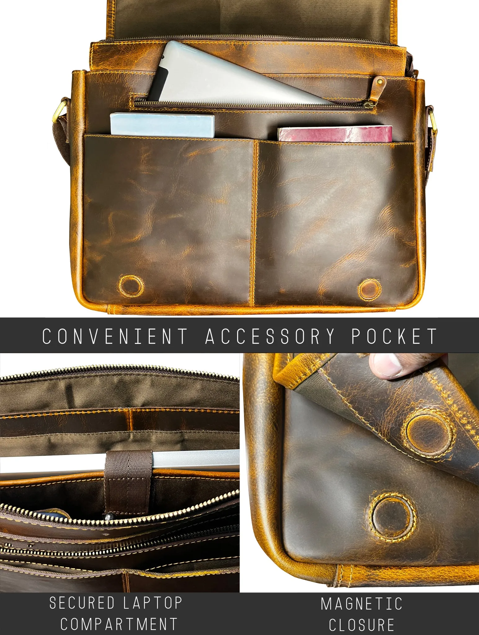 Ranger Buffalo Leather Crossbody Laptop Messenger Bag (Brown)