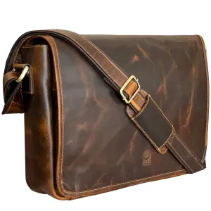 Ranger Buffalo Leather Crossbody Laptop Messenger Bag (Brown)
