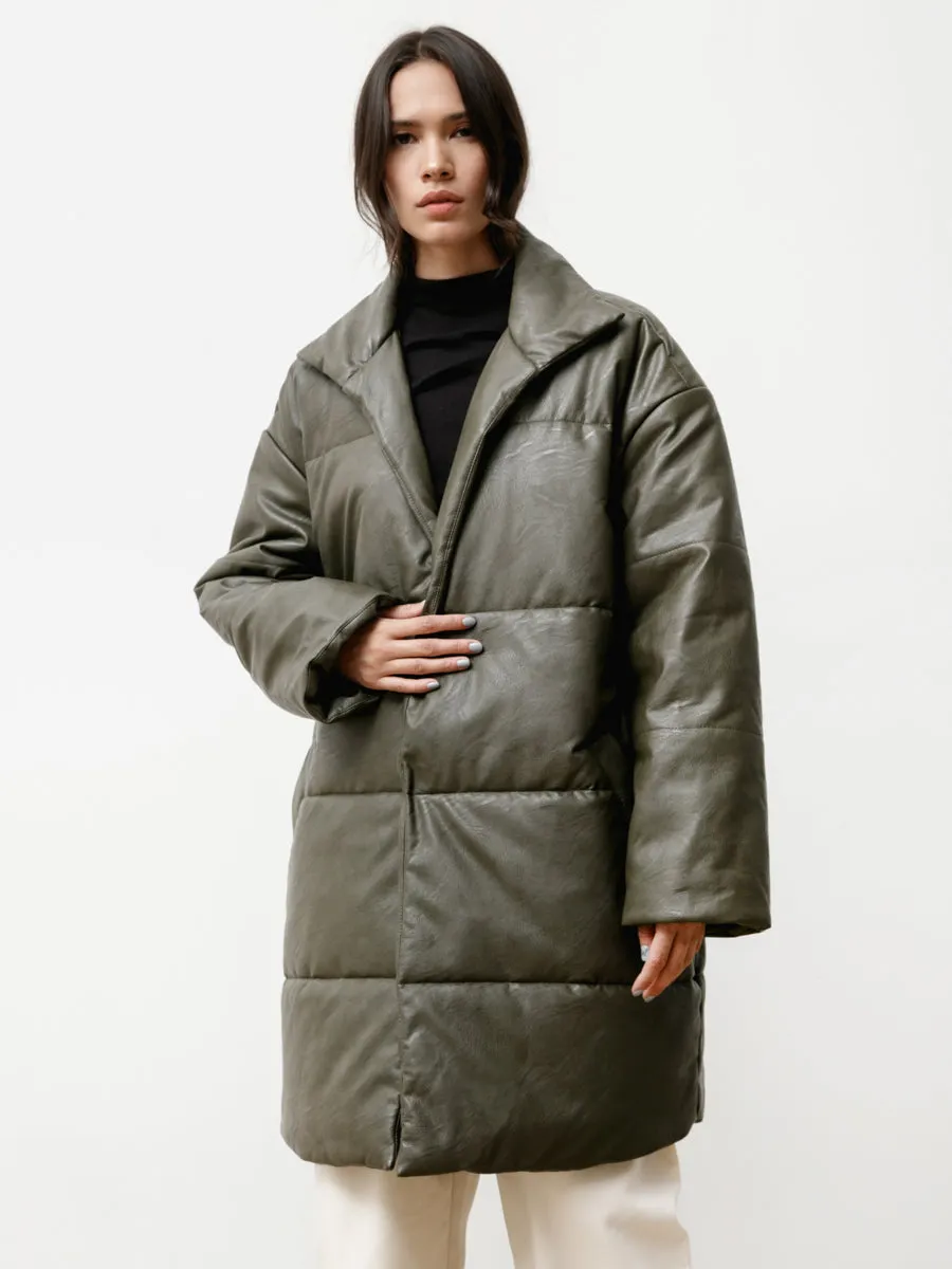 rare earth puffer - vegan leather bonsai green