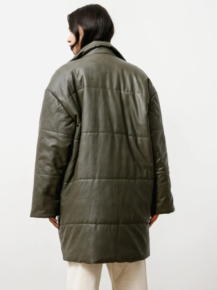 rare earth puffer - vegan leather bonsai green