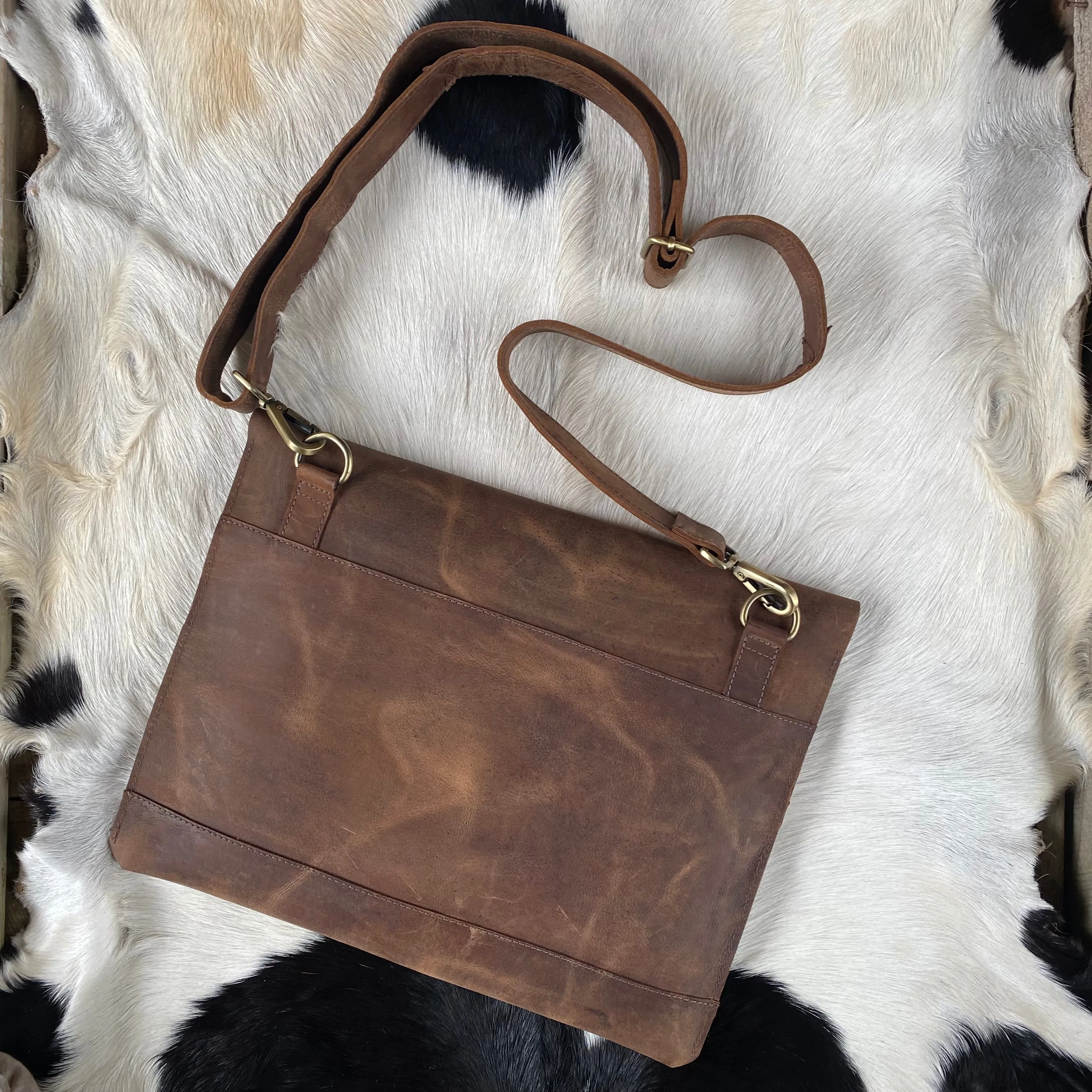 Raw Leather Laptop Sleeve with Strap
