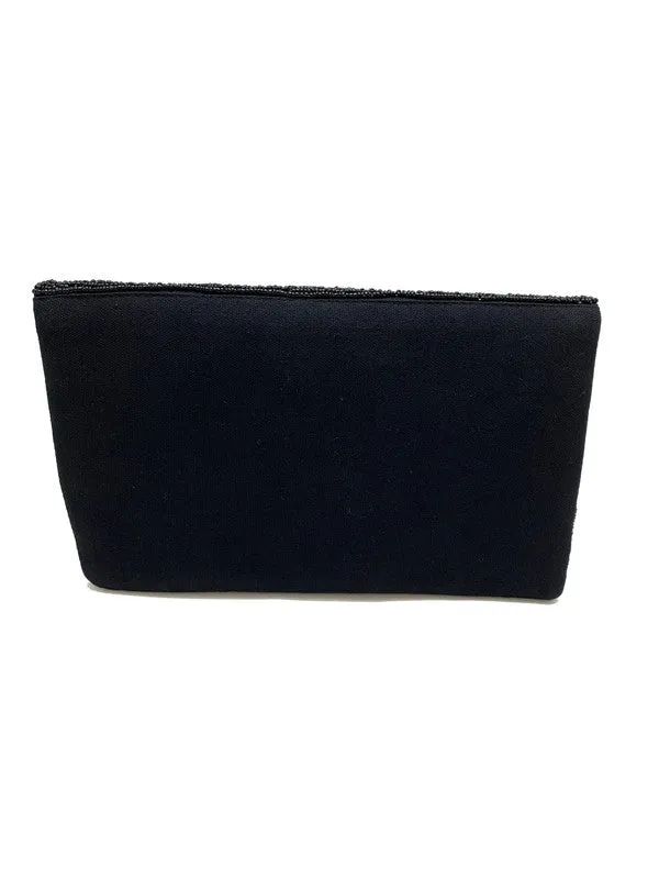 Red Lips Beaded Clutch Bag Black (PRE)