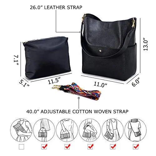 RFID Genuine Soft Leather Designer Handbags Womens Bucket Tote Purses Crossbody Shoulder Bag