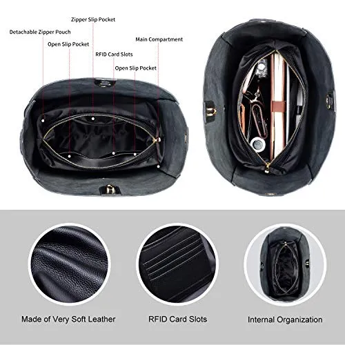 RFID Genuine Soft Leather Designer Handbags Womens Bucket Tote Purses Crossbody Shoulder Bag