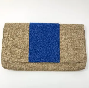 Roberta Roller Rabbit Burlap and Blue Beaded Clutch