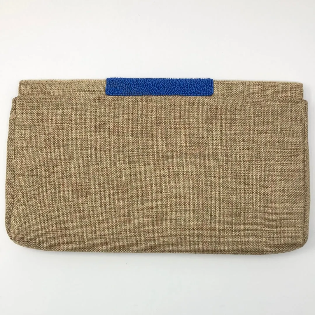 Roberta Roller Rabbit Burlap and Blue Beaded Clutch