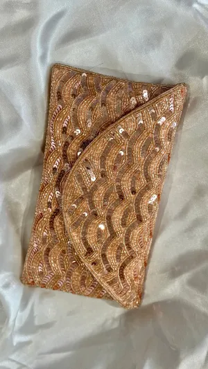 Rose Gold Sequin and Bead Embellished Clutch | Handmade Evening Wristlet | Envelope Evening Bag | Bridal Clutch | Shoulder Bag | Crossbody